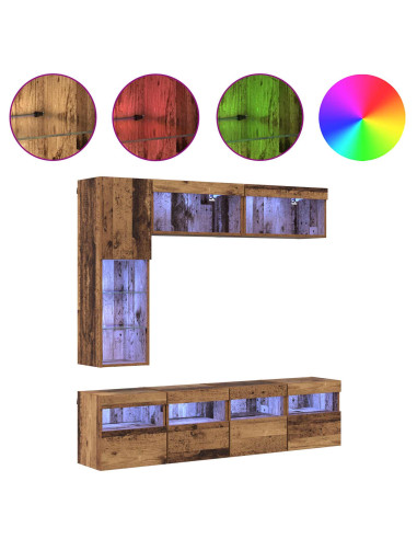 Mobile TV con led 7 pcs Legno vecchio Legno multistrato