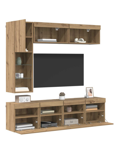 Mobile TV con led 7 pcs Rovere artigianale Legno multistrato