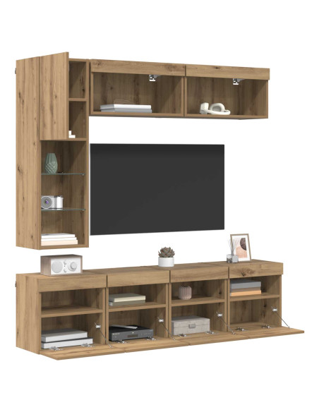 Mobile TV con led 7 pcs Rovere artigianale Legno multistrato