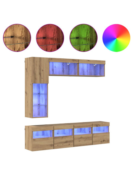 Mobile TV con led 7 pcs Rovere artigianale Legno multistrato