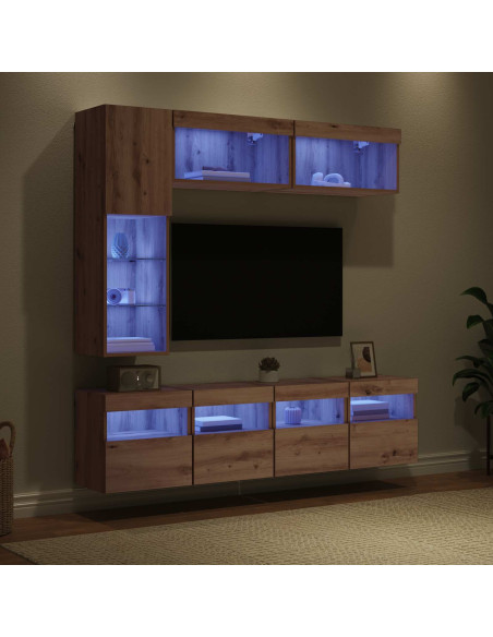 Mobile TV con led 7 pcs Rovere artigianale Legno multistrato