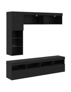 Mobile TV con led 7 pcs Rovere Nero Legno multistrato 2