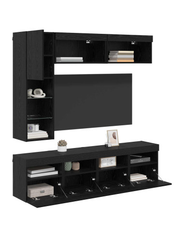 Mobile TV con led 7 pcs Rovere Nero Legno multistrato