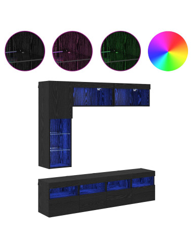 Mobile TV con led 7 pcs Rovere Nero Legno multistrato