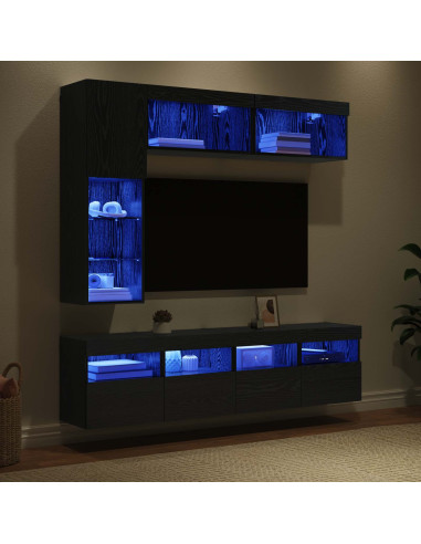 Mobile TV con led 7 pcs Rovere Nero Legno multistrato