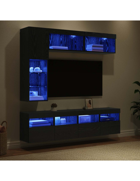 Mobile TV con led 7 pcs Rovere Nero Legno multistrato