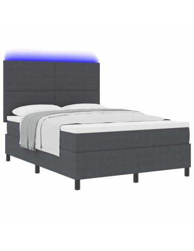 Letto a Sorgente LED Grigio Scuro e Bianco 140 x 200 cm