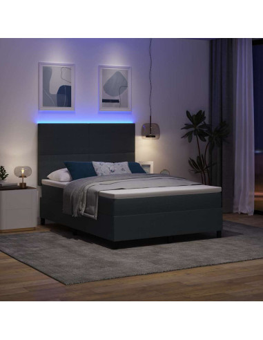 Letto a Sorgente LED Grigio Scuro e Bianco 140 x 200 cm