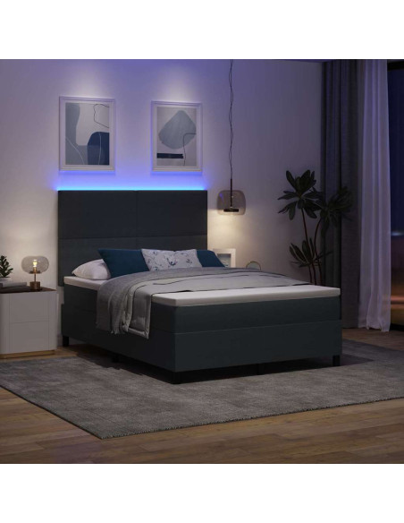 Letto a Sorgente LED Grigio Scuro e Bianco 140 x 200 cm