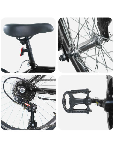 Bicicletta per Bambini 24 Pollici 6-Speed per 8-12 anni Nero