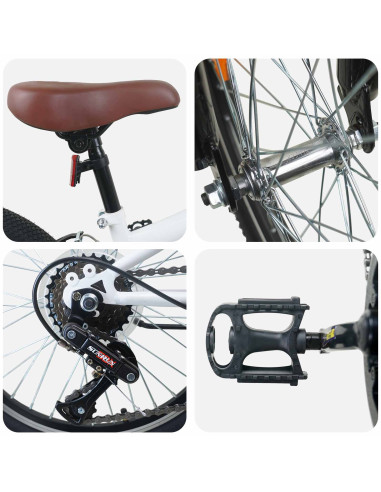 Kids Mountain Bike 24 Pollici 6-Speed per 8-12 anni Bianco