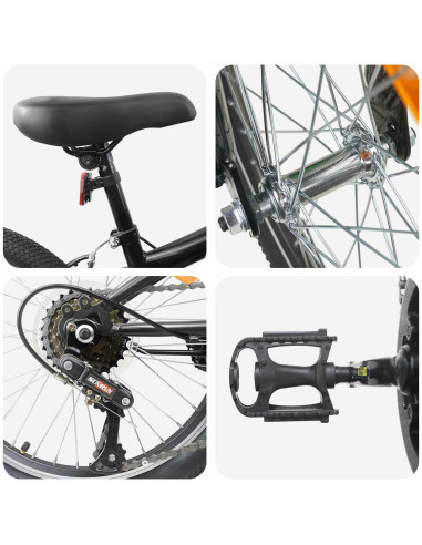 Kids Mountain Bike 24 Pollici 6-Speed per 8-12 anni Nero