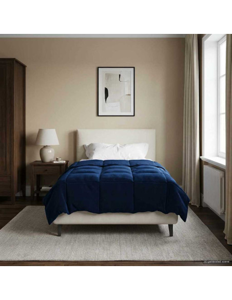 Duvet Invernale Trapuntato Blu Scuro 155 x 200 cm Microfibra