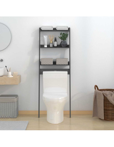 Rastrelliera da Bagno Grigia 63,5x32x179 cm Legno Massello Pino