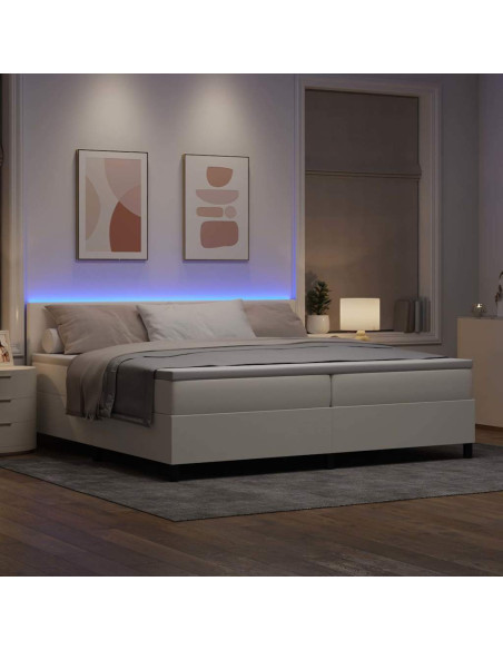 Letto a Sorgente LED con testiera Crema e Bianco 200 x 200 cm