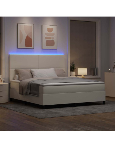 Letto a Sorgente LED con testiera Crema e Bianco 180 x 200 cm