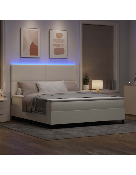 Letto a Sorgente LED con testiera Crema e Bianco 180 x 200 cm