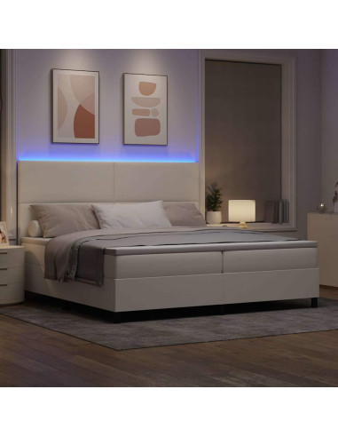 Letto a Sorgente LED con testiera Crema e Bianco 200 x 200 cm