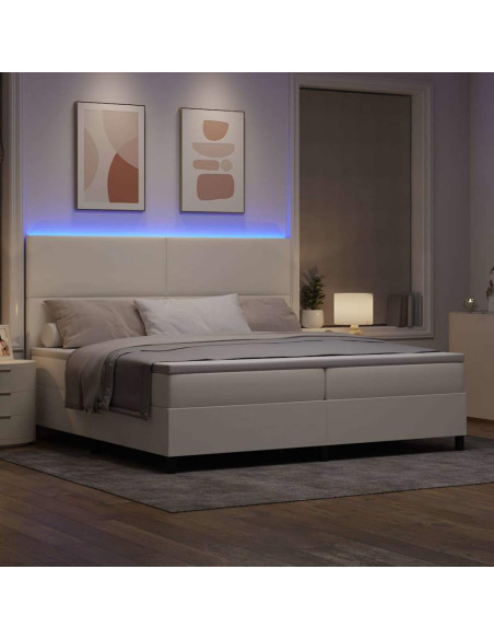 Letto a Sorgente LED con testiera Crema e Bianco 200 x 200 cm