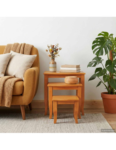 Tavolini Nesting 3 pcs Naturale Legno di Mogano Massello