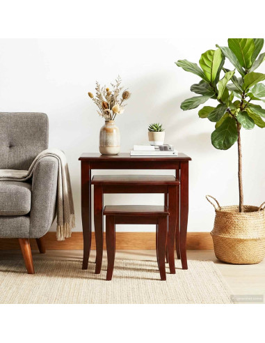 Tavolini Nesting 3 pcs Marrone Legno di Mogano Massello