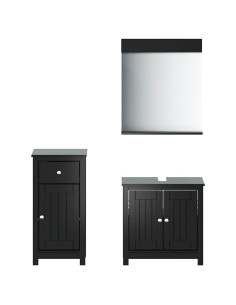 Set Mobili da Bagno 3 pz BERG Nero in Legno Massello di Pino 2