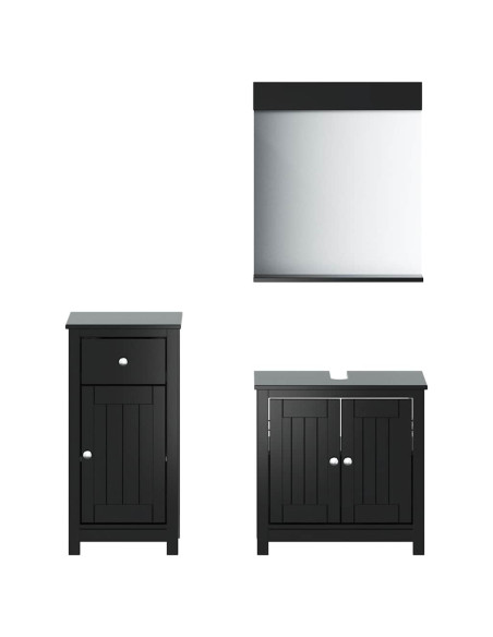 Set Mobili da Bagno 3 pz BERG Nero in Legno Massello di Pino