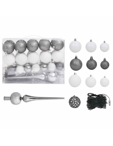 Albero di Natale Preilluminato con Palline Argento 120 cm PET