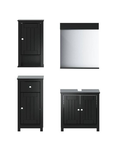 Set Mobili da Bagno 4 pz BERG Nero in Legno Massello di Pino