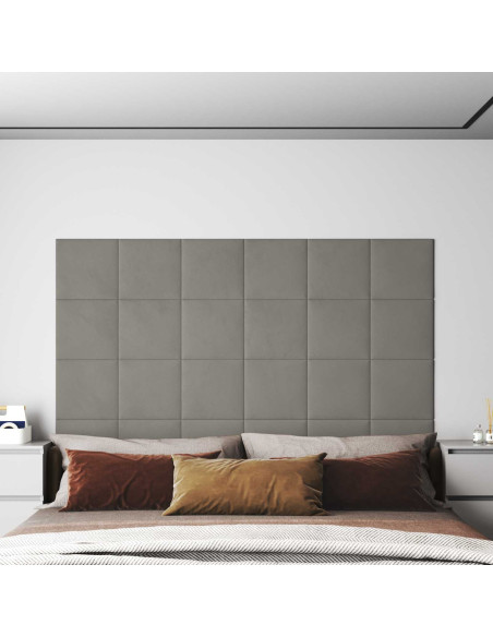 Testiera da Parete 12 pcs Grigio chiaro 30 x 30 cm Velluto