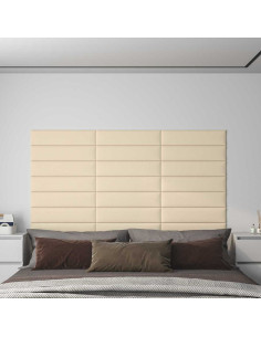 Testiera da Parete 12 pcs Crema 60 x 15 cm Tessuto 2