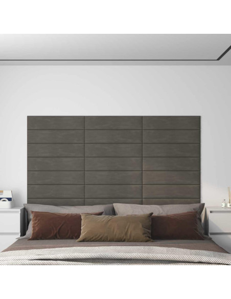 Testiera da Parete 12 pcs Grigio scuro 60 x 15 cm Velluto