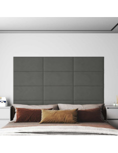 Testiera da Parete 12 pcs Grigio scuro 60 x 30 cm Velluto 2