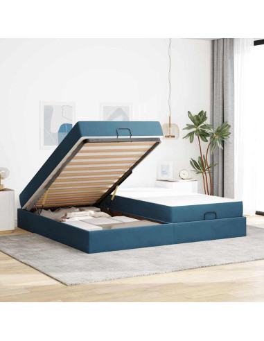 Struttura letto con materasso con materasso 2 pcs Blu Velluto