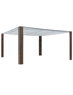 Gazebo con Tetto in Polyrattan 400x400x200cm Marrone e Crema 2