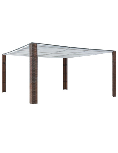 Gazebo con Tetto in Polyrattan 400x400x200cm Marrone e Crema