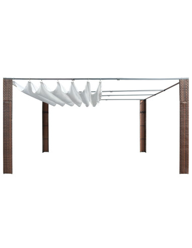 Gazebo con Tetto in Polyrattan 400x400x200cm Marrone e Crema