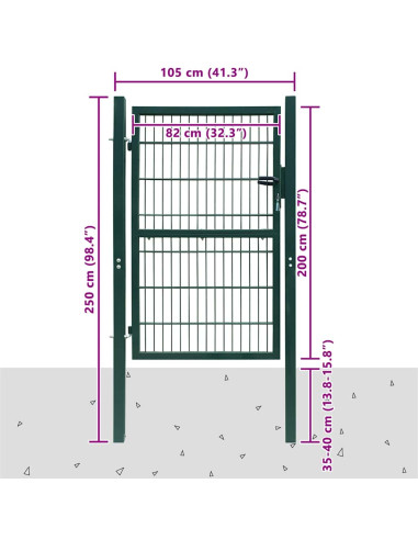 Cancello per Recinzione in Acciaio 100x200 cm Verde