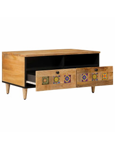 Tavolino da salotto con cassetto Naturale 80 x 54 x 40 cm 2