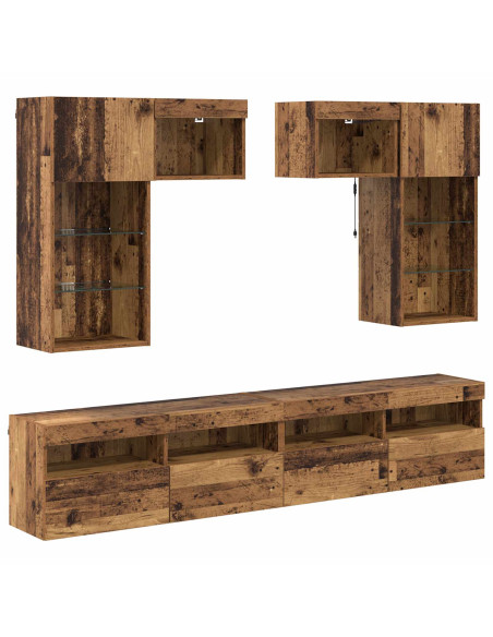Unità per TV a Muro 6 pcs Rovere Nero Legno multistrato