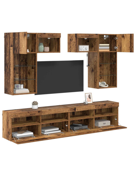 Unità per TV a Muro 6 pcs Rovere Nero Legno multistrato