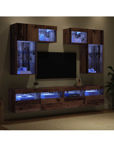Unità per TV a Muro 6 pcs Rovere Nero Legno multistrato