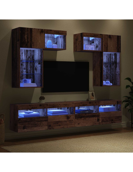 Unità per TV a Muro 6 pcs Rovere Nero Legno multistrato