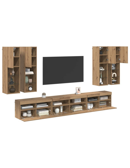 Set di Mobiletto da TV a Parete 7 pcs Rovere artigianale