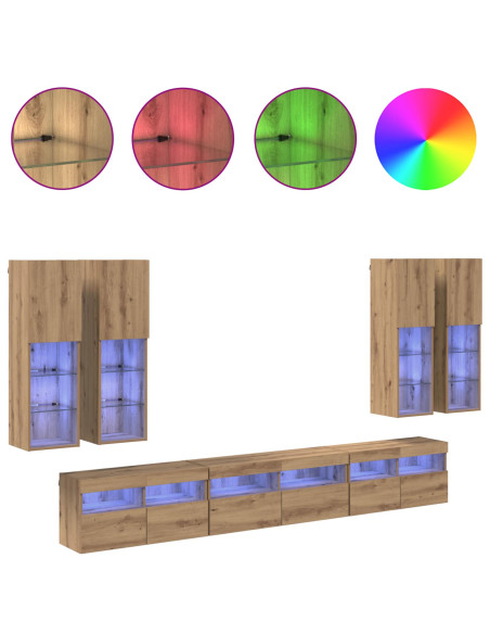 Set di Mobiletto da TV a Parete 7 pcs Rovere artigianale