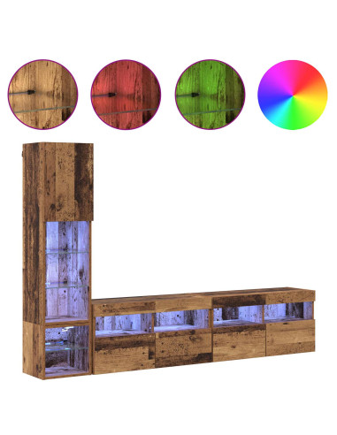 Unità TV da Parete 4 pcs Legno vecchio Legno multistrato