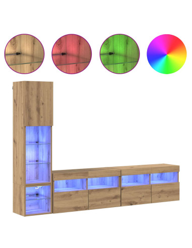Unità TV da Parete 4 pcs Rovere artigianale Legno multistrato
