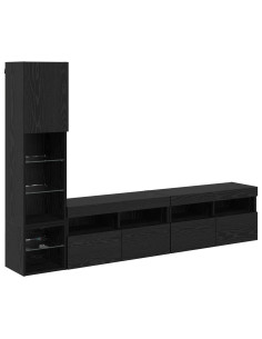 Unità TV da Parete con led 4 pcs Rovere Nero Legno multistrato 2