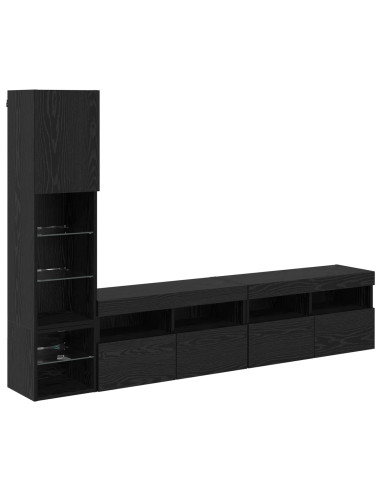 Unità TV da Parete con led 4 pcs Rovere Nero Legno multistrato
