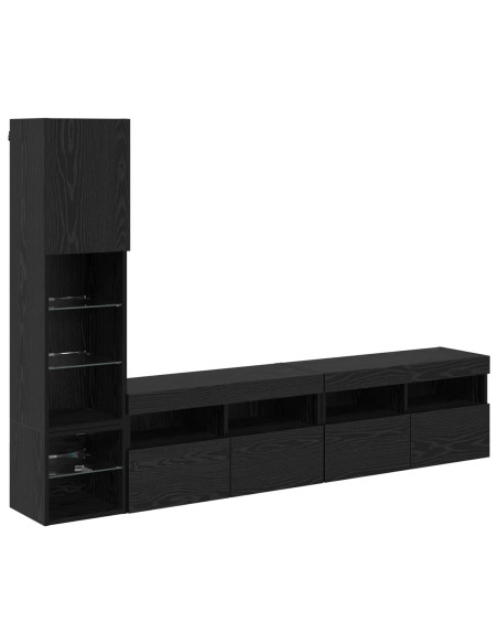 Unità TV da Parete con led 4 pcs Rovere Nero Legno multistrato